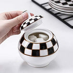 Porlien Checker Pattern 17-Piece Tea Set for 6 with Teapot, 5-ounce Teacups and Saucers, Milk Jug & Sugar Bowl（Without Rack) - Image 5