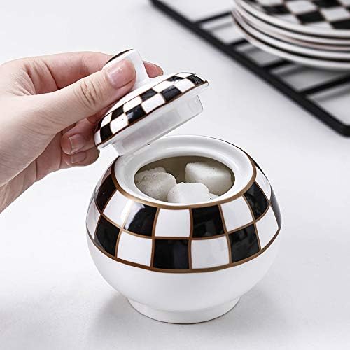 Porlien Checker Pattern 17-Piece Tea Set for 6 with Teapot, 5-ounce Teacups and Saucers, Milk Jug & Sugar Bowl（Without Rack) - Image 5