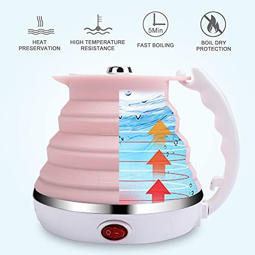 Upgrade Dual Voltage Travel Kettle 110-220V, Food Grade Silicone, Pink - Image 3