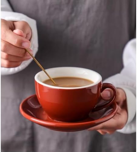 Ceramic Cappuccino Cup and Saucer Set, 8oz Thickened Latte Mug for Coffee Art, Professional Barista Style Drinkware for Home Office Cafe - 250ml (Espresso Brown) - Image 2