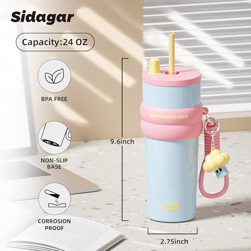 SDGA+ 24 oz Stainless Steel Tumbler with Lid and Straw, Insulated Water Bottle Leak Proof for Hot and Cold, Portable Travel Coffee Mug, Reusable Coffee Cup for Women, Blue - Image 2
