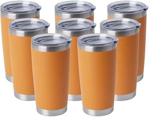 HASLE OUTFITTERS 20oz Stainless Steel Tumblers Bulk, Insulated Travel Cup with Lid, Double Wall Vacuum Coffee Mug for Cold & Hot Drinks 8 Pack, Orange by HASLEOUTFITTERS
