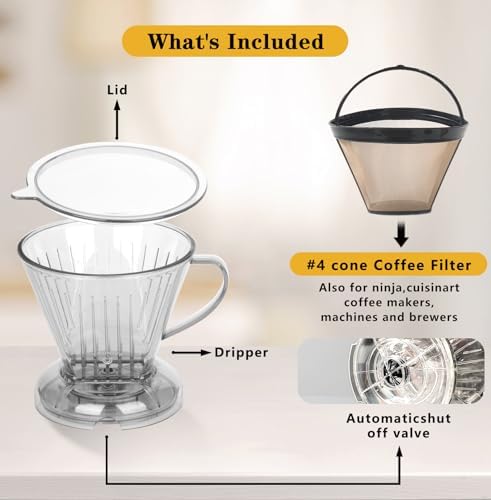 Coffee Dripper with Reusable Coffee Filter #4 Tea Infuser for Loose Leaf Tea Steeper Large 18 oz BPA Free Dishwasher Safe (CLEAR) - Image 2