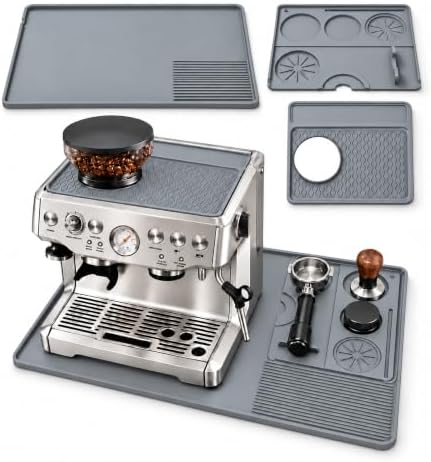 angelle 3-Piece Silicone Coffee Mat Set Compatible with Breville Barista Express BES870 BES875 and Touch BES880, 24 x 16 in Espresso Machine Base, Top Protector and Tamping Pad, Gray by Unknown
