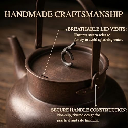 YJX 54.1oz Pure Copper Tea Kettle For Stovetop, Non-Coating Copper Teapot, 1600ML Large Tea Pot, Real Copper Kettle with Tea Ball for Loose Tea, Vintage Craftmenship for Home Deco, Chinese Tea Set - Image 4