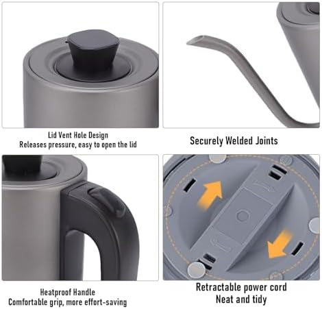 Luocute Gooseneck Electric Kettle, 0.8L Stainless Steel Pour Over Kettle with Auto Shut Off and Boil Dry Protection Fast Heating Water Boiler for Coffee and Tea (US Plug 110V) - Image 3
