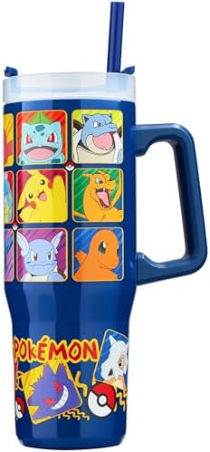 Get Trend Pokemon Tumbler with Handle and Straw 32 oz, Keeps Hot 8 Hrs, Cold 12H & Ice 42H, BPA-Free Insulated Stainless Steel Water Bottle, Travel Mug, Gamer Gifts (Multi Pokemon) by GetTrend