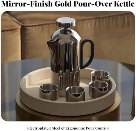 Easy to Clean Stainless Metal Carafe Figurine | Sleek Modern Decoration, Coffee Kettle Statue with D Shaped Handle, Polished, for Displaying, Gold, Kettle - Image 4