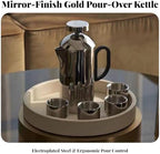 Minimalist Stainless Metal Carafe Figurine | Compact, Coffee Kettle Statue with D Shaped Handle, for Displaying, Gold, Kettle - Image 4
