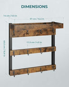 OROPY Coffee Mug Rack Wall Mounted, Rustic Wood Cups Rack, 12 Hooks & Shelf - Image 3