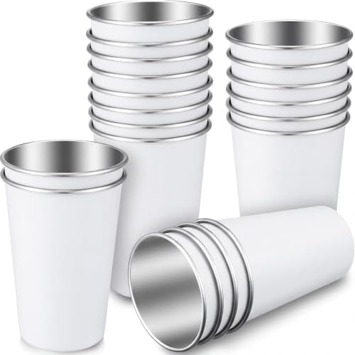 Mimorou 20 Pack 16 oz Stainless Steel Cups Metal Cup, White by Mimorou
