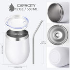 Volhoply 12oz Stainless Steel Wine Tumbler with Lid Bulk 8 Pack,Double Wall Vacuum Stemless Wine Glasses,Reusable Metal Travel Coffe Mug with Straw,Insulated Cup Gifts for Women,Christmas（White,8 Set） - Image 2