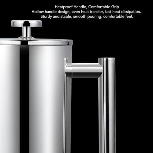 Stainless Steel French Press Coffee Maker, Double Wall Insulated Rustproof for Camping Office Home with U Shaped Spout No Drip (1000ml) - Image 3