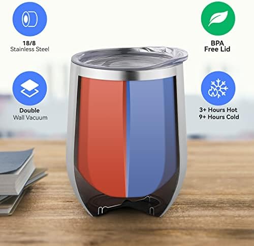 DOMICARE Stainless Steel Wine Tumbler Bulk with Lid, Personalized Insulated Tumblers Set, 12oz Travel Coffee Cups Pack of 12, Stainless steel - Image 2