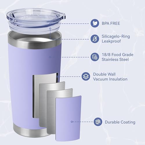 HASLE OUTFITTERS 20oz Stainless Steel Tumblers Bulk, Insulated Travel Cup with Lid, Double Wall Vacuum Coffee Mug for Cold & Hot Drinks 12 Pack, Light Purple - Image 2