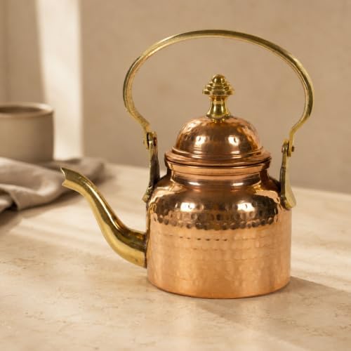 Handcrafted Copper Kettle 600 ml with Brass Handle for Tea & Herbal Drinks by IBAIndianbeautifulart