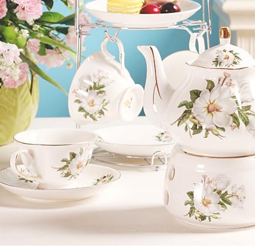 Ceramic Coffee Tea Gift Sets, European Luxury Tea Set, Suitable as A Gift for Mother'S Day, Birthday, Christmas, and Gatherings (White Peony) - Image 5