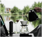 Pour Over Coffee Maker Ceramic Filter Dripper With Walnut Collar Reusable Cone Drip Holder For Travel(Blue) - Image 7