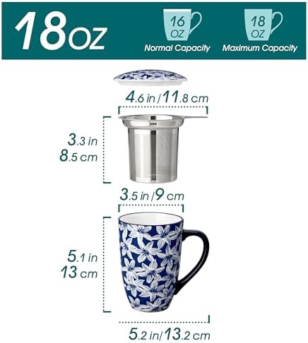 vancasso SELENE Porcelain Tea Mug, 18 oz Porcelain Tea Cup with Infuser and Lid Steeps Loose Leaf Tea, Microwave & Dishwasher Safe, Blossom Cluster - Image 2