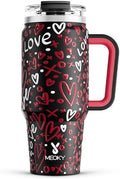 Meoky 32 oz Tumbler with Handle, Insulated Tumbler with Lid and Straw, Stainless Steel Travel Mug, Keeps Cold for 24 Hours, 100% Leak Proof, Fits in Car Cup Holder (Romance) by MEOKY