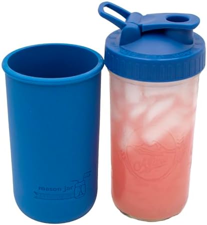 Mason Jar Lifestyle Wide Mouth 24oz Pint & Half Mason Jar Water Bottle Travel Tumbler with Silicone Sleeve & Pour & Store Shaking Lid (Deep Blue) - Image 3