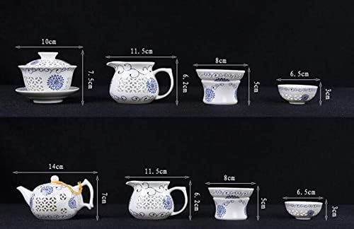 Blue-and-white exquisite ceramic teapot kettle tea cup hollow out porcelain tea set chinese handmade tea set drinkware-K10 pcs (I10 pcs) - Image 4
