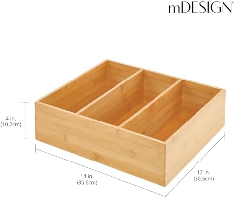 mDesign Bamboo Pantry Organizer Bin Box, 3 Sections - Wooden Stackable Basket Crates for Food, Produce, Vegetable Storage - Use on Shelves or in Closet, 2 Pack, Natural/Tan - Image 4