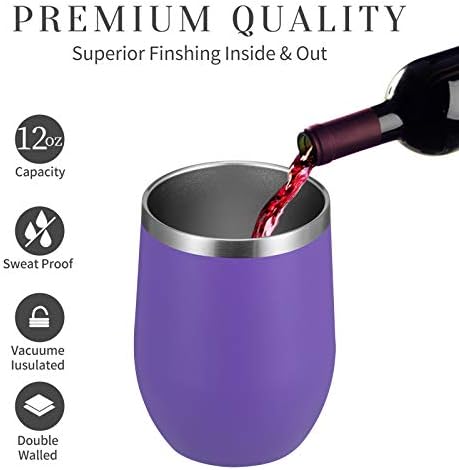 MEWAY 12oz/12 Pack Wine Tumbler Glasses with Lid -Double Wall Vacuum Stainless Steel Travel Tumbler Mug,Stemless Insulated Wine Cup for,Coffee,Cocktails,Gifts (Purple,Set of 12) - Image 2