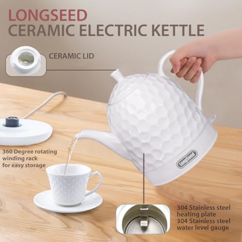 Ceramic Electric Kettle 1 Quarts, 1000W Hot Water Boiler, Automatic Shut-off, BPA-Free, Teapot Rapid Boil For Coffee & Tea, Boil-Dry Protection, White Gooseneck - Image 4