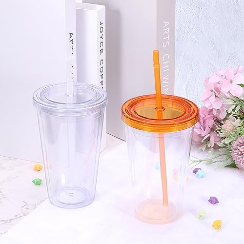 uxcell Acrylic Tumbler with Lid and Straw, 16 Oz Reusable Double Wall Cups for Ice Coffee, Clear Travel Tumblers for Birthdays Gifts, Customization (Grey) - Image 4