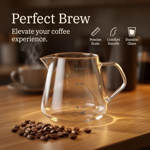 Pour Over Coffee Maker Set, 20.3 fl oz / 600 ml Manual Drip Coffee Carafe with Conical Glass Dripper and Wood Base, for Home, Office, Cafe, Clear Scale for 1 to 3 Cups - Image 4