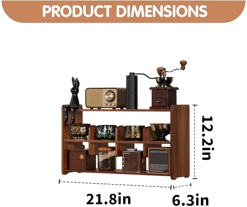 Coffee Cup Holder for Countertop Walnut Wood Coffee Mugs Holder for Kitchen Mug Display Rack (3-Tier Walnut wood A) - Image 2