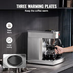 VEVOR 12 Cups Commercial Drip Coffee Maker, Coffee Maker Machine with 3 Glass Carafes and 3 Warmer Plates, Stainless Steel Pour Over Coffee Brewer for Restaurant, Office, Cafe - Image 3