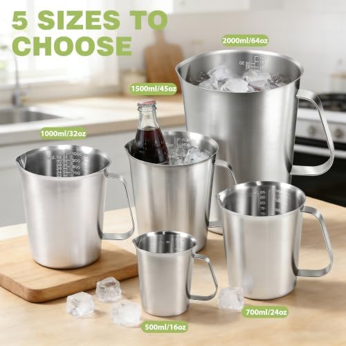Stainless Steel Metal Measuring Cup w/Handle for Liquid,64&24oz - Image 5