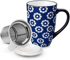 vancasso SELENE Porcelain Tea Mug, 18 oz Porcelain Tea Cup with Infuser and Lid Steeps Loose Leaf Tea, Microwave & Dishwasher Safe, Daisy Cluster by vancasso