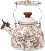 Brown Agatha 2-Quart Enamel On Steel Whistling Tea Kettle, Vintage Floral Stovetop Water With Foldable Heat-Resistant Handle by Unknown