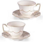 Tea Cups and Saucers Set of 2, 6.4oz Stackable Porcelain Coffee Cup, YFH12 by KAMMAK