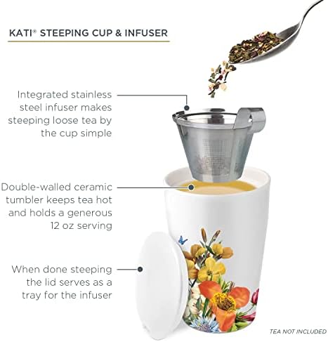 Tea Forte Double-Walled Ceramic Kati Cup, Removable Stainless Steel Infuser Basket and Lid, Steeps 12 oz Loose Leaf Tea, Dishwasher & Microwave Safe, Jubilee - Image 3