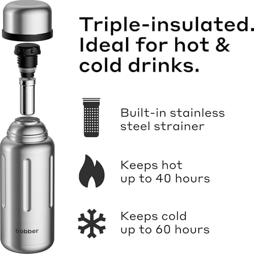 BOBBER 34 oz Vacuum Insulated Stainless Steel Water Bottle with Removable Tea Infuser – Dishwasher Safe, Keeps Drinks Hot for 40 Hours – Triple Walled Coffee Thermo for Hot Drinks (Matte) - Image 2