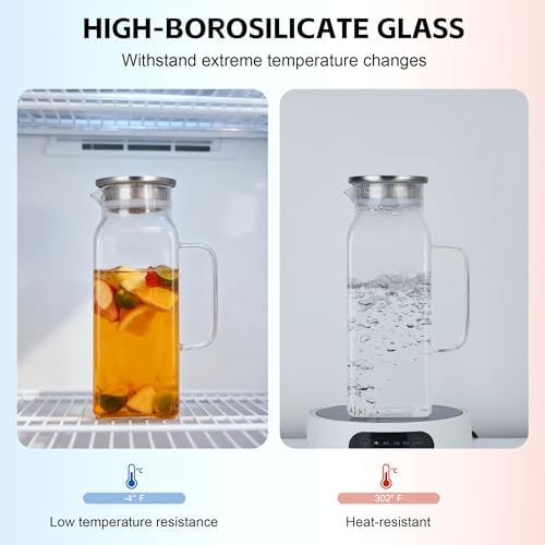 2 Pack 2L/68oz Square Glass Pitchers with Handle and Lid, Borosilicate Jug - Image 4