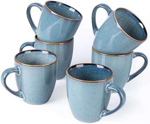 GBhome Ceramic Coffee Mugs Set of 6, 12oz Stoneware Coffee Mugs Set For Dad Mom Women MEN, Light Weight Ceramic Coffee Cups for Latte/Tea/Beer/Hot Cocoa, Dishwasher & Microwave Safe by GBhome