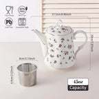 Vintage Floral Tea Pot with Infuser, 45oz, Ceramic Teapot with Tea Strainers for Loose Leaf Tea, Rose Teapots for Tea Party - Image 4