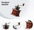 Retro Manual Coffee Grinder, Ceramic Burr Mill, Hand Crank Coffee Bean Grinder with Beech Wood Base & Catch Drawer, Classic Adjustable Coarseness for Home, Office, Espresso, 3.7 x 3.7 x 6.7 in - Image 2