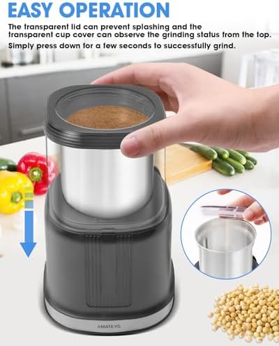 Electric Coffee Grinder,250W Powerful Motor Kichen Grinder,Quite Home Machine with 75g Coffee Bean Capacity,for Beans Spices Nuts Grians Herbs,Stainless Steel and Black - Image 3