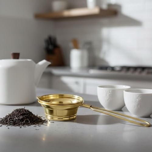DESI SAMAAN STORE Brass Tea Strainer with Handle | Chai channi pital | Loose Leaf Tea & Coffee Steeper peetal | Fine Mesh Eco-Friendly Filter | Durable Reusable Chai Strainer for Kitchen & Gifting - Image 3