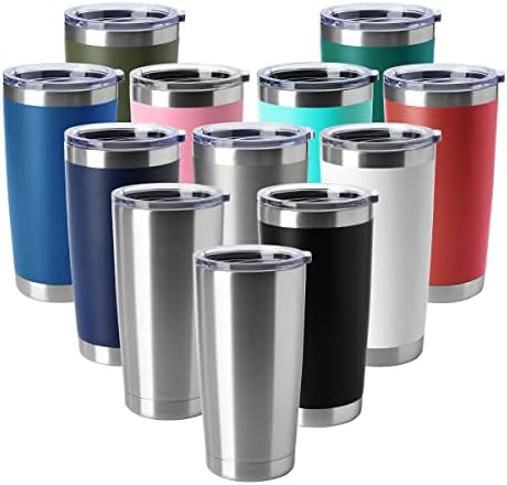 HASLE OUTFITTERS 20oz Tumblers Stainless Steel Mugs with Lid Double Wall Vacuum Insulated Coffee Cups for Cold & Hot Drinks (20oz-Mix, 12 Pack) by HASLEOUTFITTERS
