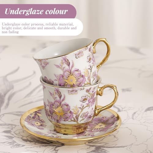 20 PCS Porcelain Tea Set, 700ml/23oz Ceramic Purple Pot Set - Image 4