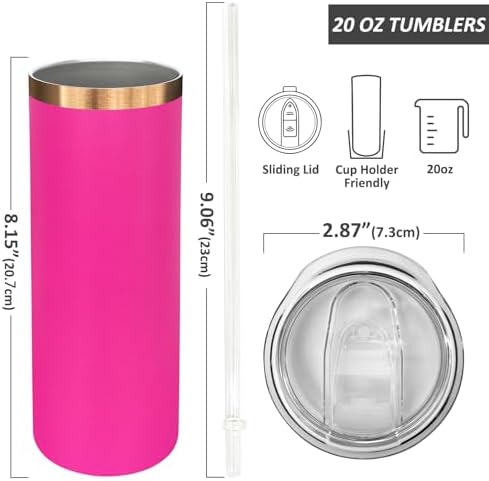 20 oz Skinny Tumblers Bulk with Lids and Straws Rosy,8 pack - Image 2