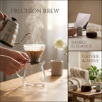 Pour Over Coffee Maker Set, 20.3 fl oz / 600 ml Manual Drip Coffee Carafe with Conical Glass Dripper and Wood Base, for Home, Office, Cafe, Clear Scale for 1 to 3 Cups - Image 6