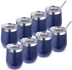 Volhoply 12oz Stainless Steel Wine Tumbler with Lid Bulk 8 Pack,Double Wall Vacuum Stemless Wine Glasses,Reusable Metal Travel Coffe Mug with Straw,Insulated Cup Gifts for Women,Christmas（Navy,8 Set） by LiveFully%EF%BC%8CDrinkFreely%E2%80%94KeepGoingwithVolhoply%EF%BC%81